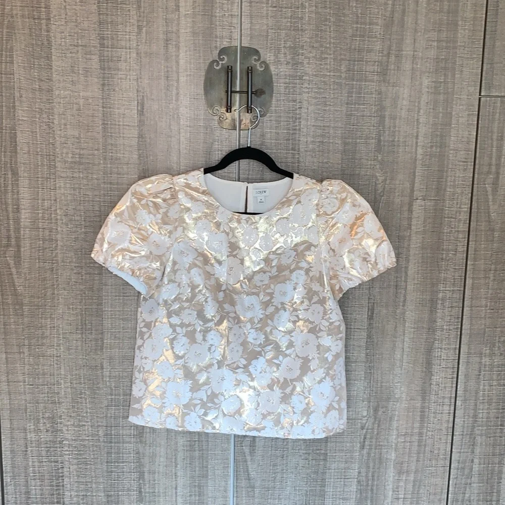J.Crew‎ Jacquard Puff-Sleeve Top